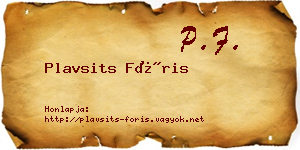 Plavsits Fóris névjegykártya